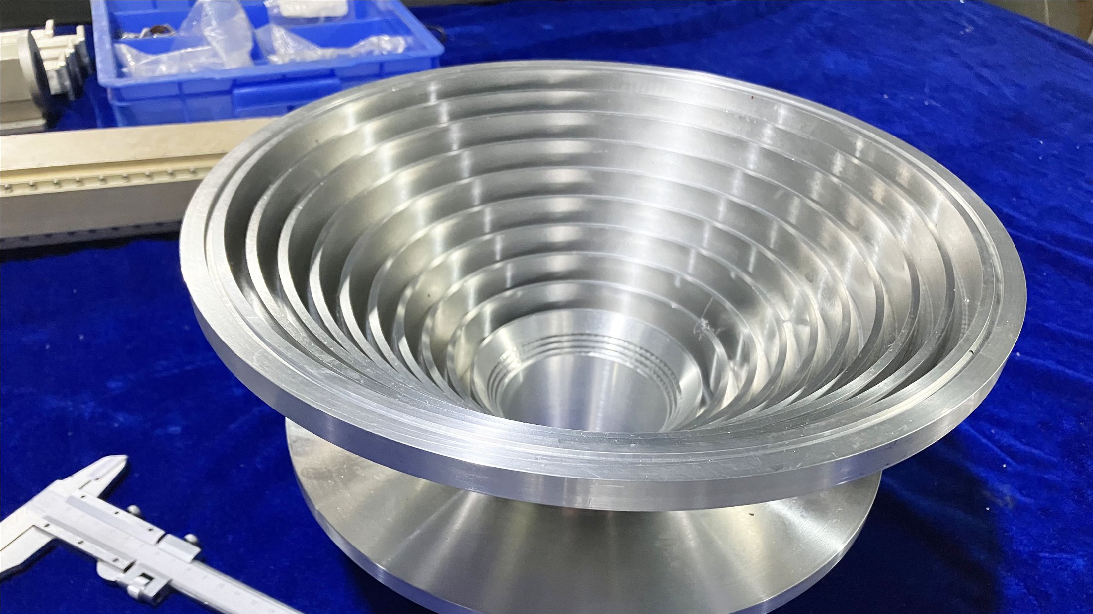 Precision-machined microwave component during production