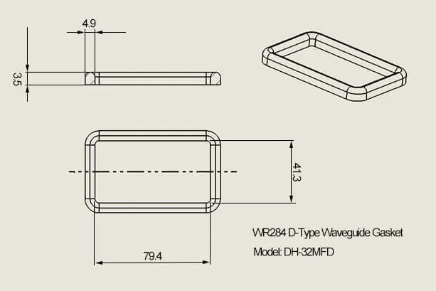 WR284 DH-32MFD D-type waveguide gasket dimensional drawing